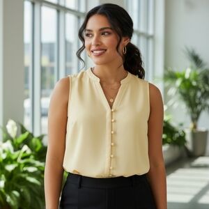 Torrid Light Yellow Harper Sleeveless Blouse Size 0 Button Front Office Siren